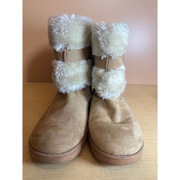 Guess Shoes - Guess Womens Tan Faux Suede Fur Trim Buckle Winter Boots Size 9M GWHAMMER3